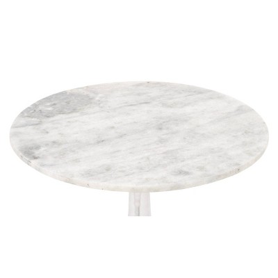 White Marble and Silver Aluminum Round Accent Table