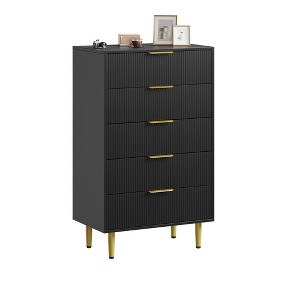 3/5/6 Drawer Dresser, Modern Black Fluted Dresser for Bedroom, Wood Chest of Drawers Nightstand with Metal Handles & Legs for Living Room, Entryway - 1 of 4