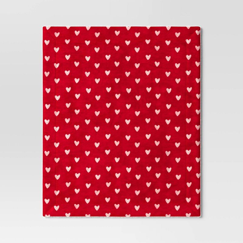 Printed Plush Hearts Throw Blanket with Faux Shearling Reverse Red/Pink - Threshold&#8482;, 4 of 10