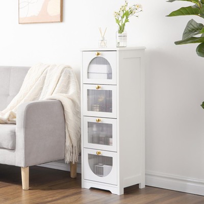 4-Drawer Bathroom Storage Unit, Slim Freestanding Bathroom Floor Cabinet
