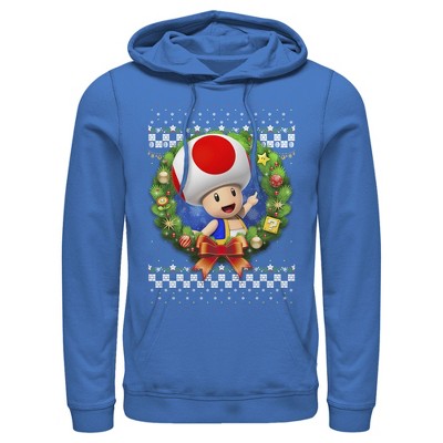 Men's Nintendo Christmas Toad Wreath Pull Over Hoodie