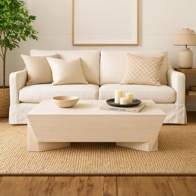 Royal Hampton Coffee Table | 45" Rectangular Handcrafted Mango Wood | Solid Asymmetric Base
