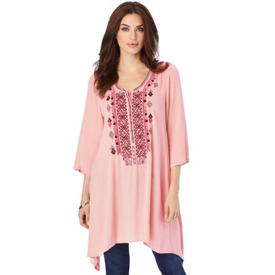 Roaman's Women's Plus Size Embroidered Henley Tunic
