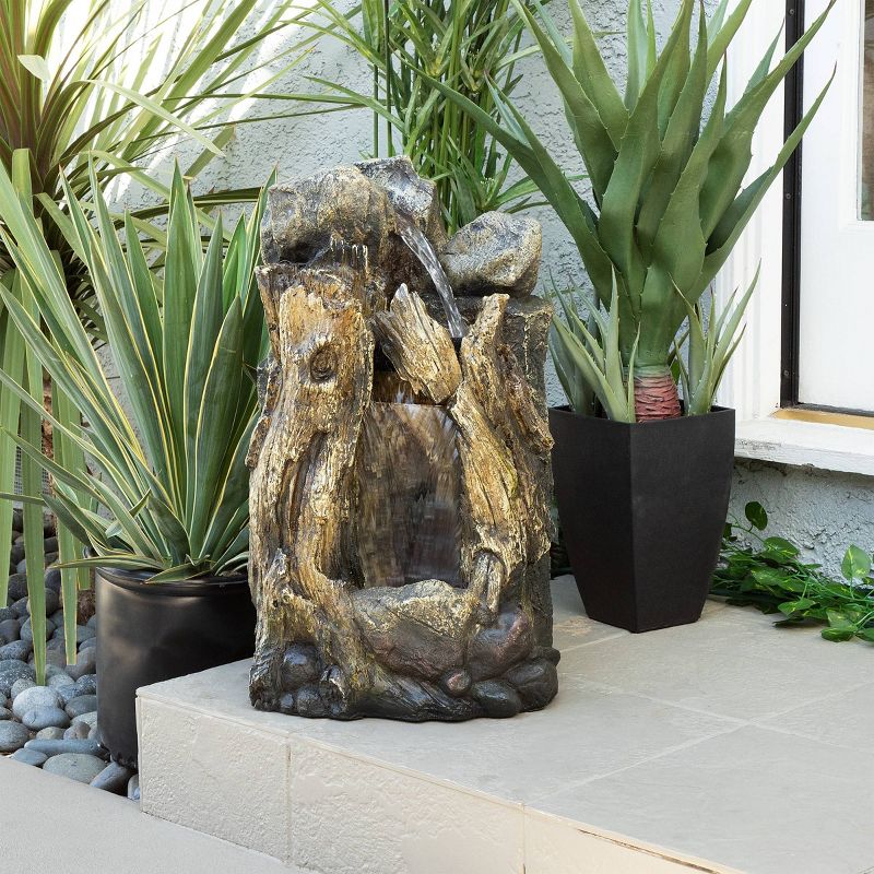 52&#34; Resin Waterfall Tree Trunk Fountain with LED Lights Taupe - Alpine Corporation, 3 of 8