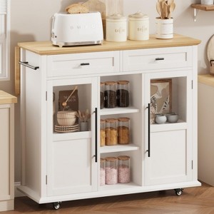 Mobile Kitchen Island Cart with Storage & Drop Leaf - Rolling Kitchen Cabinet with Drawer, Shelf & Spice Rack, Wood Dining Room Furniture - 1 of 4