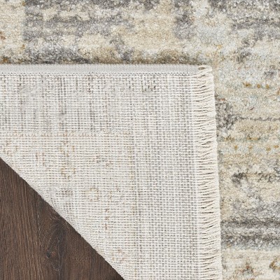Vintage Gray Synthetic Persian Runner Rug with Fringe Edges