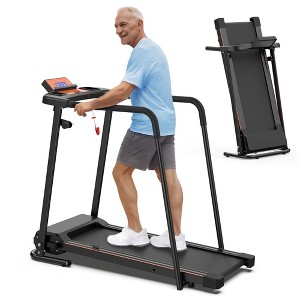 NAYSAYE Walking Treadmill for Home Extended Handrails Foldable Portable Fitness Equipment for Seniors, Black and Orange, 51.2"*24"*42.6" - 1 of 4