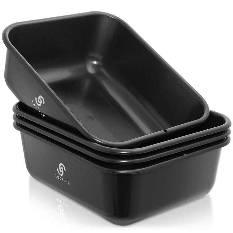 Jubilee 4-Pk Plastic Busser Utility Tub - Heavy Duty Commercial Dishwashing Box for Restaurant Kitchen Organization and Storage, Black, 1 of 8