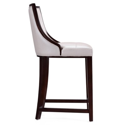 Pearl White and Walnut Faux Leather Counter Stools, Set of 2