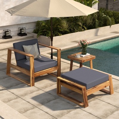 3-Piece Acacia Wood Patio Seating Set,Outdoor Patio Set With Soft Cushions And Coffee Table,Patio Small Space Chat Set -Maison Boucle