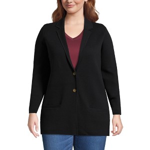Lands' End Women's Fine Gauge Cotton Button Front Blazer Sweater - 1 of 4