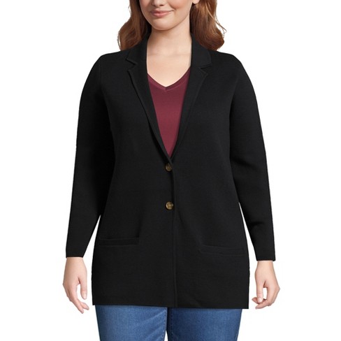 Lands End Women s Plus Size Fine Gauge Cotton Button Front Blazer Sweater 1x Black