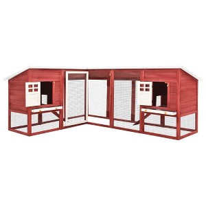 vidaXL Outdoor Rabbit Hutch with Run Red and White Solid Fir Wood - 1 of 4
