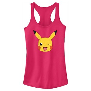 Juniors Womens Pokemon Pikachu Wink Face Racerback Tank Top - 1 of 4