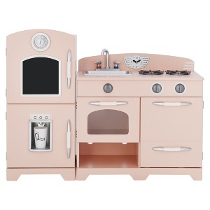 Teamson Kids Little Chef Fairfield Retro Kids Kitchen Playset with Refrigerator with Accessories, Pink - 1 of 4