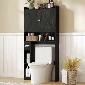 HOMCOM Over the Toilet Storage Cabinet, Farmhouse Above Toilet Bathroom Organizer with Barn Doors, Adjustable Shelf, Toilet Paper Holder - 1 of 4