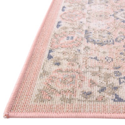 Powder Pink Floral Whisper 8' x 10' Easy-Care Synthetic Rug
