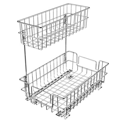 Pull Out Cabinet Organizer, Under Sink Slide Out Storage Shelf with 2 Tier Sliding Wire Drawer