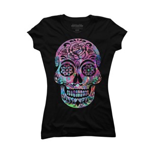 Junior's Design By Humans Halloween Sugar Skull By honeytree T-Shirt - 1 of 3