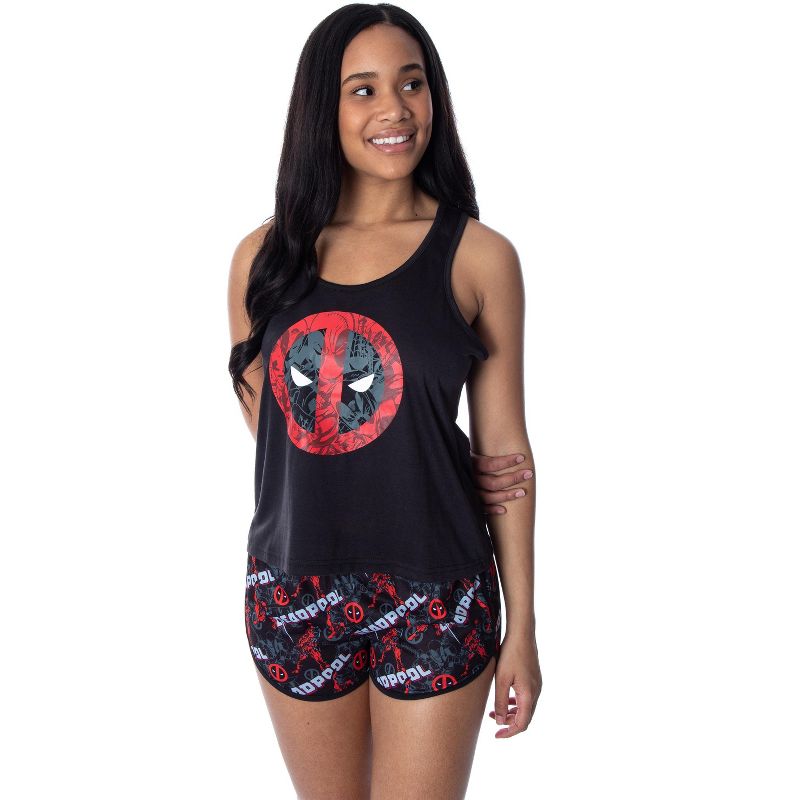 Marvel Women's Deadpool Racerback Tank and Shorts Sleepwear Pajama Set Deadpool Everywhere, 1 of 6