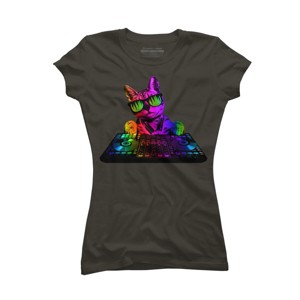 Junior's Design By Humans Cool Cat DJ By clingcling T-Shirt - 1 of 3