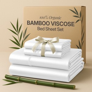 4 Piece Viscose from Bamboo Cooling sheets Ultra Soft 100% Organic Deep Pocket Luxury Bed Sheets with Pillowcases - Lux Decor Collection - 1 of 4