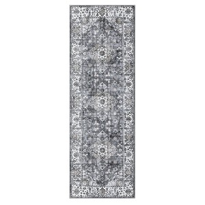 Washable Distressed Floral Print Area Rugs for Bedroom Living Room, Vintage Soft Non Slip Dining Room Carpet - 1 of 4
