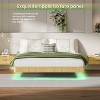 Floating Platform Bed Frame with LED Lights, Wave Wood Texture Bed with Sturdy Metal Slats, No Box Spring Needed-3irtyhousy - 3 of 4