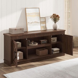 Farmhouse TV Stand, 65 In Long Entertainment Center with 2 Door and Open Storage Shelf - 1 of 4