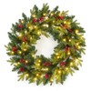 24 Inch Christmas Wreaths with Red Berries and Led Lights for Front Door ,  Entryway, Window, Wall, Hallway, Green - 2 of 4