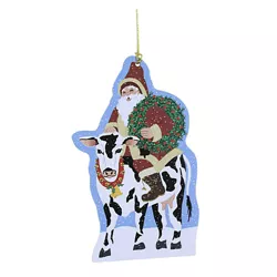 Cats Meow Village 4.75" Santa Arrives On A Holstein. Ornament 40Th Anniversary  -  Tree Ornaments