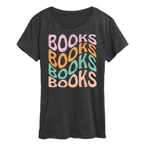 Women's - Instant Message - Books Retro Wavy Stacked Short Sleeve Graphic T-Shirt - 1 of 4