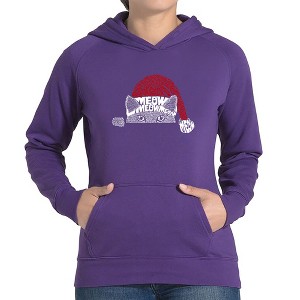 LA Pop Art Christmas Peeking Cat - Women's Word Art Hooded Sweatshirt - 1 of 4