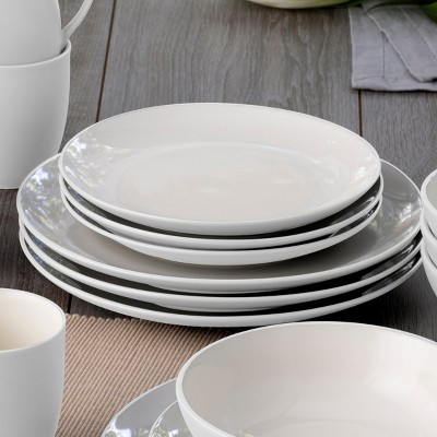 White Ceramic Minimalist Dinner Plates Set of Four