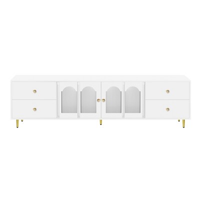 FONTOI 70.9'' TV Stands with Glass Door for TV up to 75", Entertainment Center with Drawers&Cabinets for Living room, White, 15.7"*20.8"*70.9"
