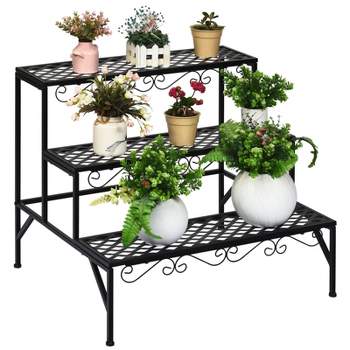 Tangkula 3-Tier Metal Plant Stand Flower Potted Holder Ladder Storage Rack for Outdoor Indoor Use