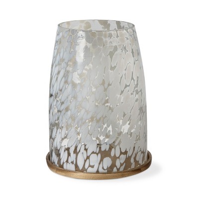tagltd White Confetti Glass Hurricane Pillar Candle Holder Large, 8.0L x 8.0W x 11.0H inches