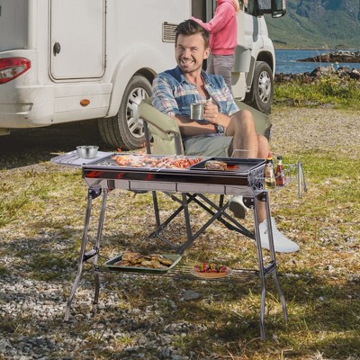 Portable Stainless Steel Charcoal Hibachi Grill with Shelves