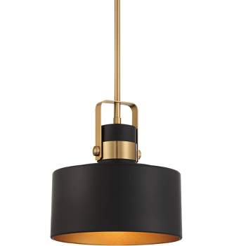 Possini Euro Design Soft Gold Mini Pendant Lighting 10" Wide Modern Matte Black Drum Shade Fixture for Dining Room Foyer Kitchen