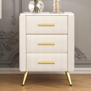 INFURNIC Nightstands Upholstered Wooden Nightstand with 3 Drawers Metal Legs Handles and Marbling Worktop for Bedroom, Beige, 16.3"*16.3"*21.8" - 1 of 4