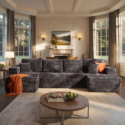 XIZZI U-Shaped Plush Compression Sofa Set w/ Dual Chaises, 28" Deep Seating & 11" Wide Armrest, No Assembly Needed Sectional Sofa in Beige/Black/Gray
