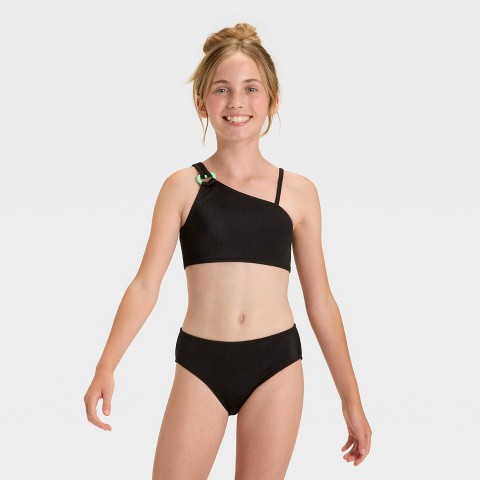 Cat & Jack Girls' 'I Heart It' Solid Bikini Set - Cat & Jack™ Black S