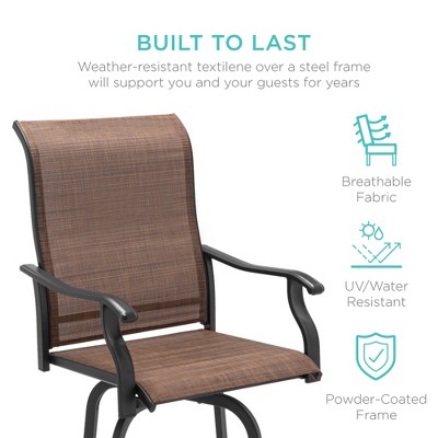 Brown Outdoor Swivel Bar Stools with Mesh and Steel Frame, Set of 2