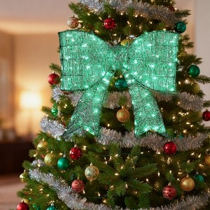 NAYSAYE 28IN Christmas Bowknot Decoration Green Tinsel Display for Door Wall and Porch Indoor Outdoor Holiday Ornament, Green, 28.3"*4.7"*25.6" - 1 of 4