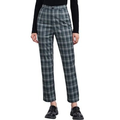 Allegra K Women's Plaid Tartan High Waisted Button Casual Pants