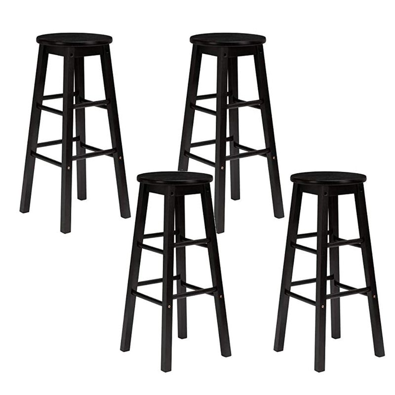 PJ Wood Classic Round-Seat 24" Tall Kitchen Counter Stools for Homes, Dining Spaces, and Bars with Backless Seats, Square Legs, Black (4 Pack), 1 of 7