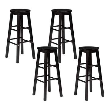 PJ Wood Classic Round-Seat 24" Tall Kitchen Counter Stools for Homes, Dining Spaces, and Bars with Backless Seats, Square Legs, Black (4 Pack)