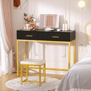 Aheaplus Makeup Vanity Set with Stool and LED Mirrorl, 36-inch Vanity with Drawers - 1 of 4