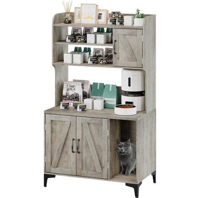 51.1" Large Wooden Cat Litter Box Enclosure | Storage Shelves | Hidden Design | Modern Indoor Cat Cabinet for Organized Storage & Odor Control