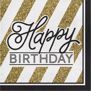 48ct Happy Birthday Disposable Napkins Black - 1 of 3